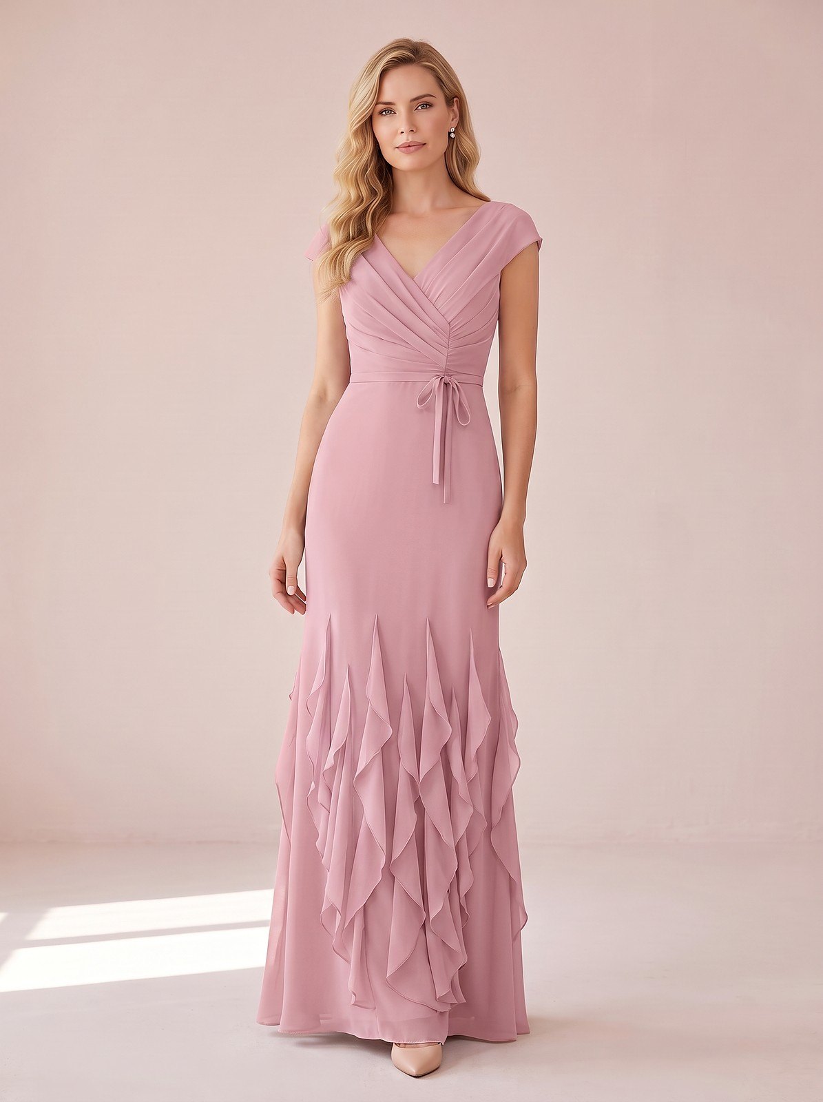 Women's Ruffle Maxi Vintage Neckline Evening Dress