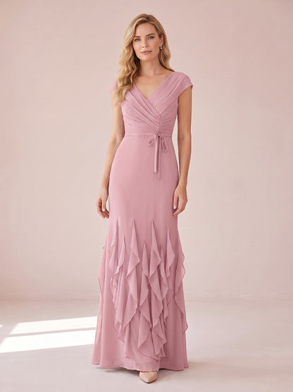 Women's Ruffle Maxi Vintage Neckline Evening Dress