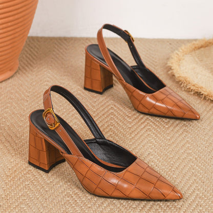 Women's V Cut Block Heel Slingback Pumps
