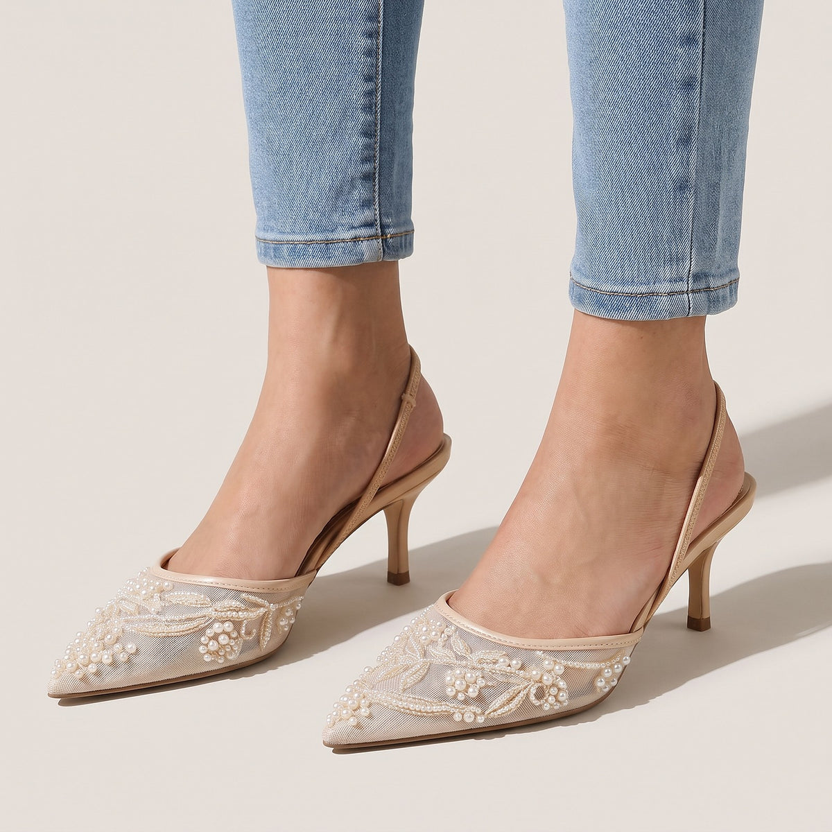 Women's Pointed Toe Kitten Heel Slingbacks