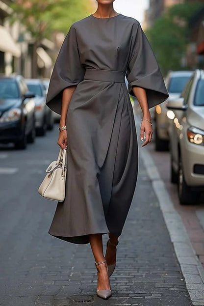 Women's Kimono Sleeve Belted Midi Dress