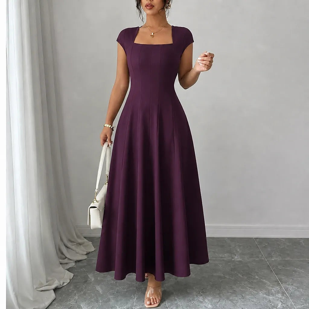 Women's Cap Sleeve Square Neck Midi Dress