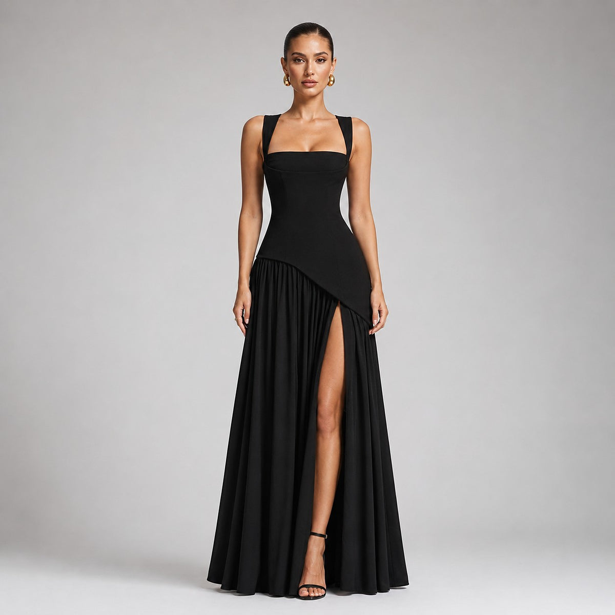 Women's Draped Maxi Dress with Side Slit