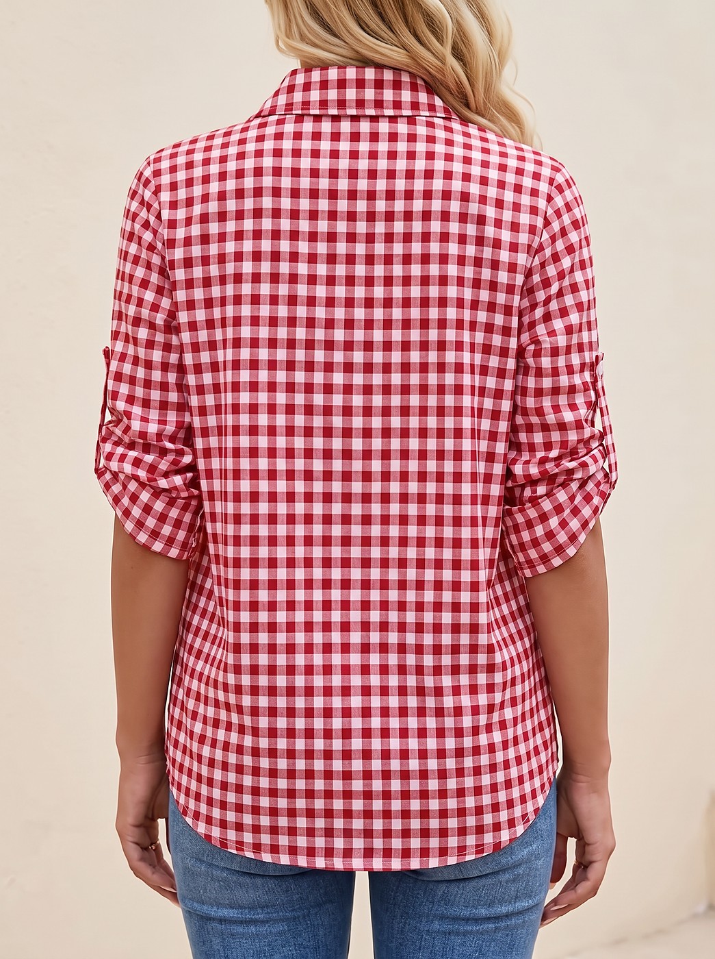 Women's Checkered Button Down Shirt Long Sleeve