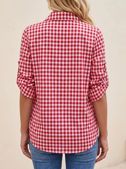 Women's Checkered Button Down Shirt Long Sleeve