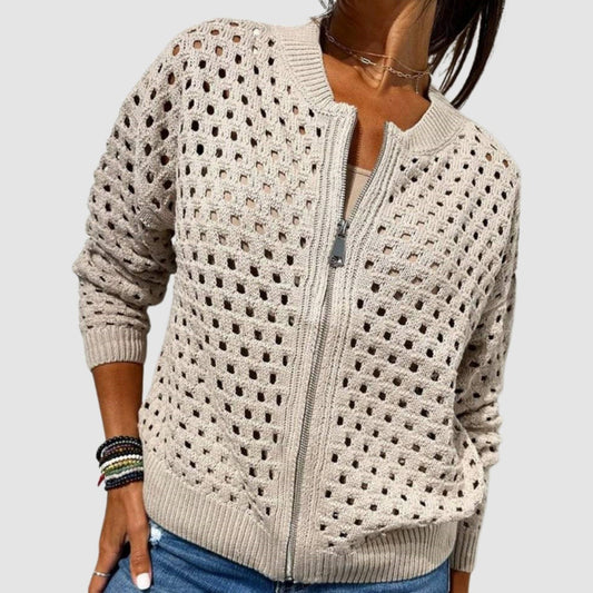 Women's Zip Up Pointelle Knit Cardigan