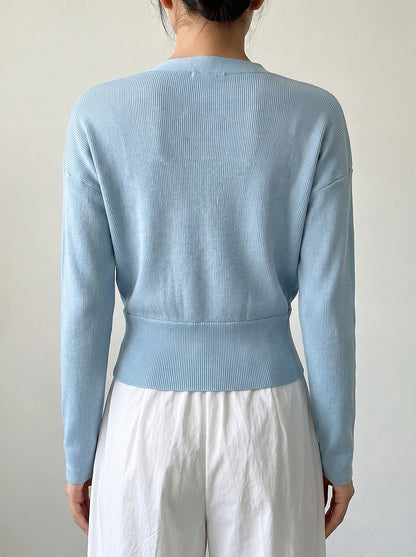 Women's Ribbed Wrap V Neck Sweater