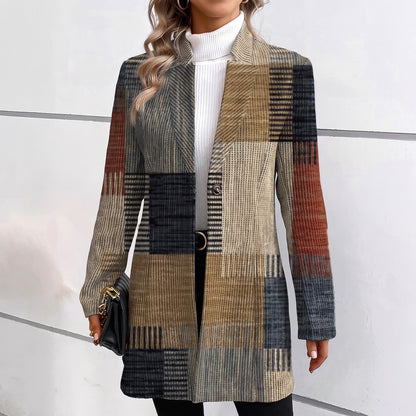 Women's Long Plaid Blazer Patchwork