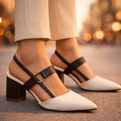Women's Pointed Slingback Heels with Ring Strap