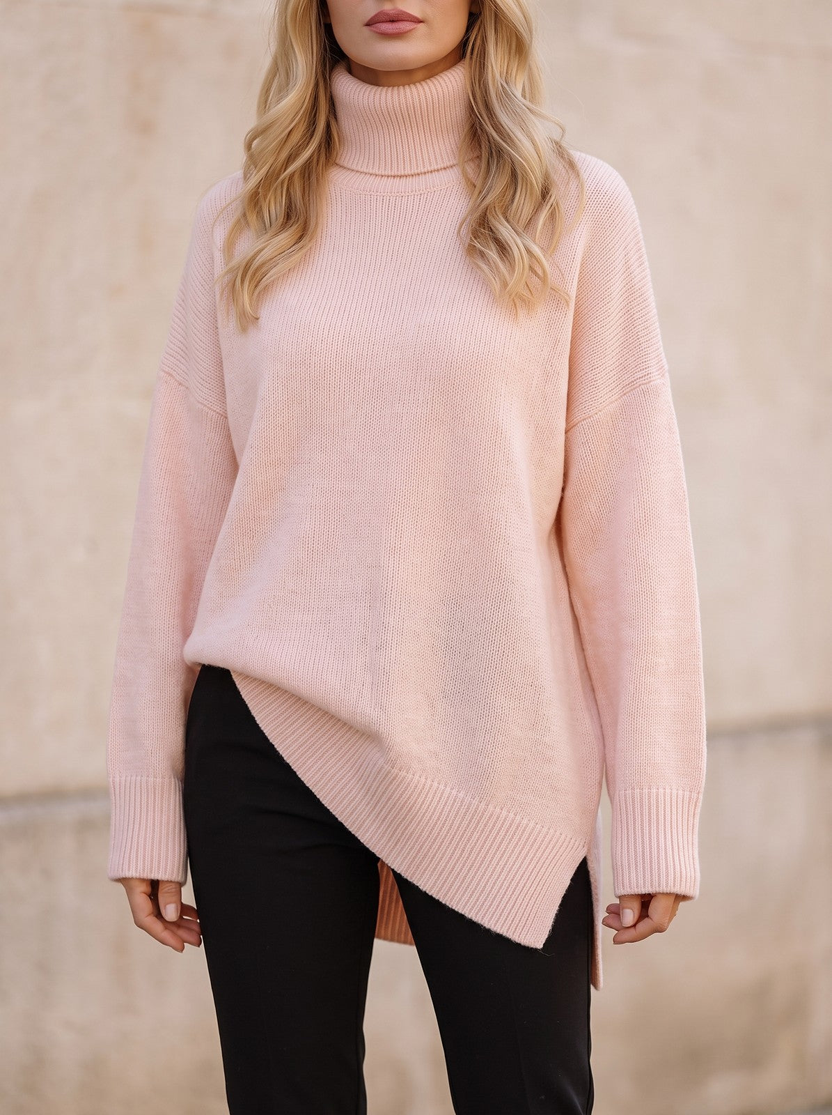 Women's Oversized Turtleneck Asymmetrical Hem Sweater