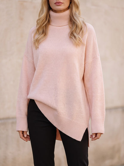 Women's Oversized Turtleneck Asymmetrical Hem Sweater