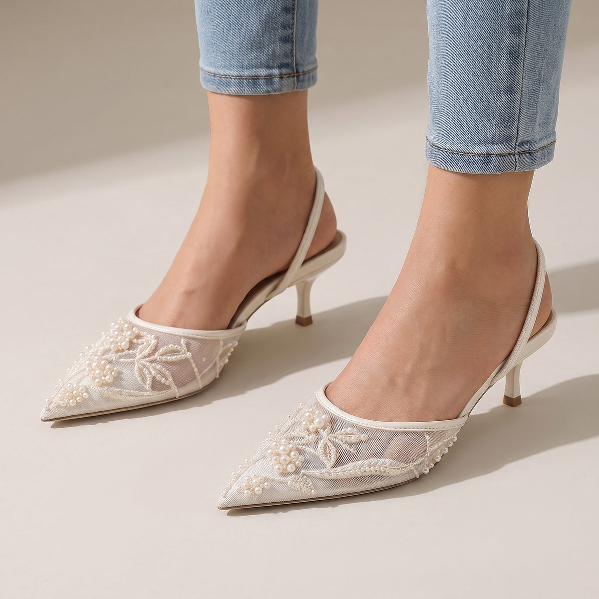 Women's Pointed Toe Kitten Heel Slingbacks