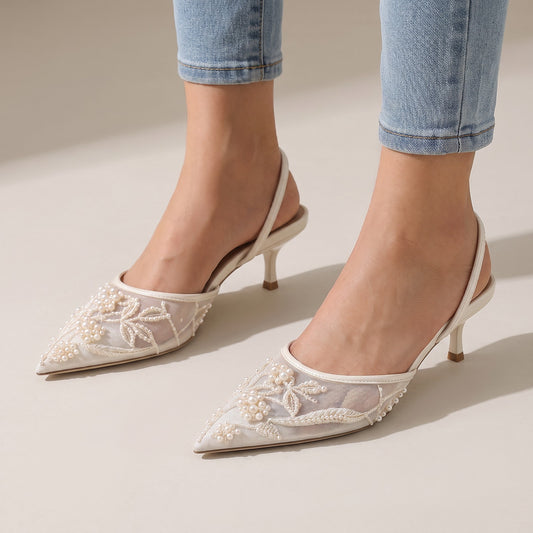 Women's Pointed Toe Kitten Heel Slingbacks
