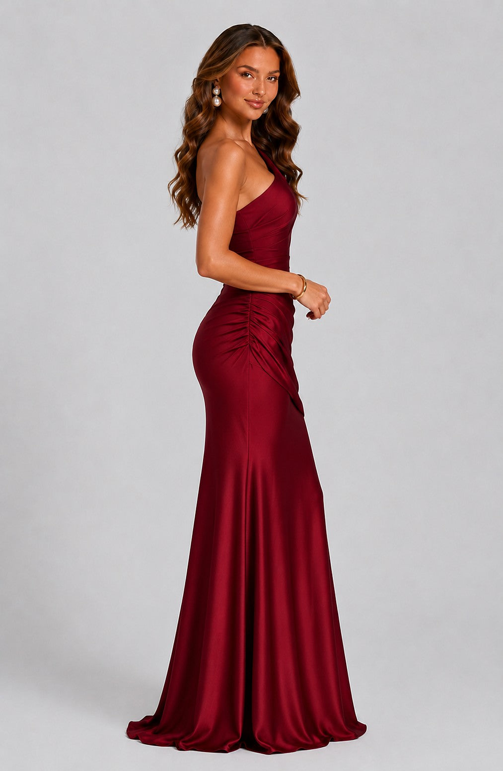 Women's Ruched One Shoulder Maxi Dress