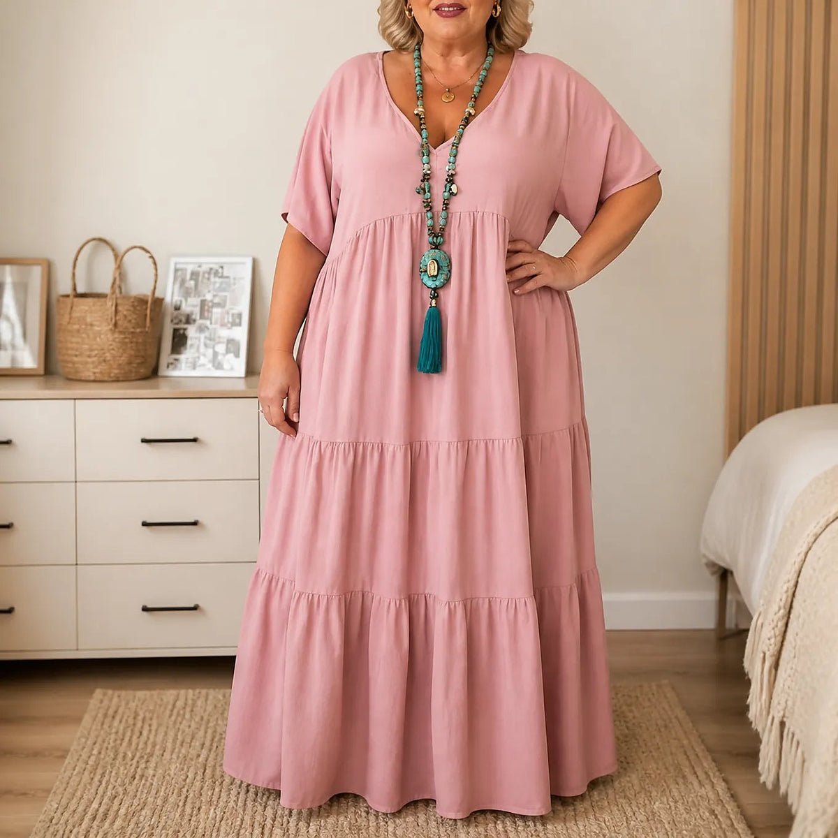 Women's V Neck Tiered Maxi Dress