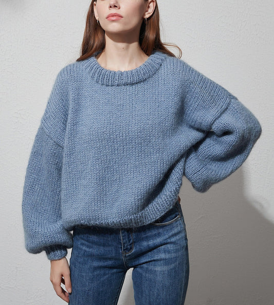 Women's Fuzzy Cropped Puff Sleeve Sweater