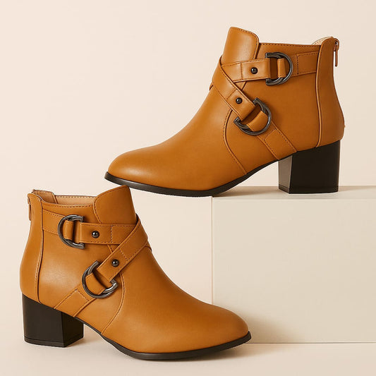 Women's Cross Strap Block Heel Ankle Boots