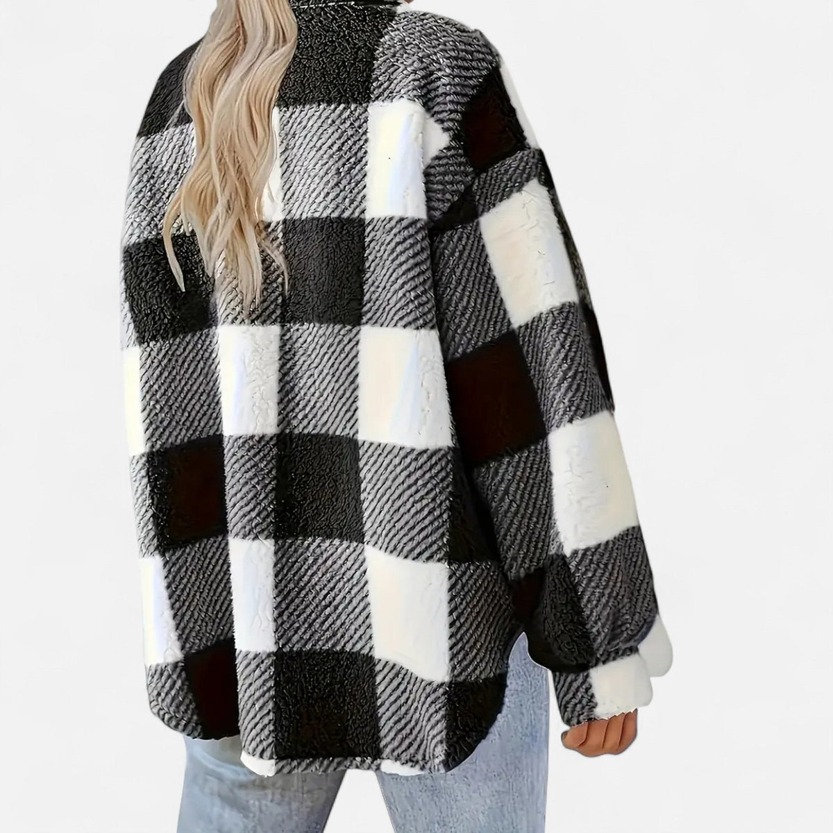 Women's Plaid Teddy Shacket with Buttons