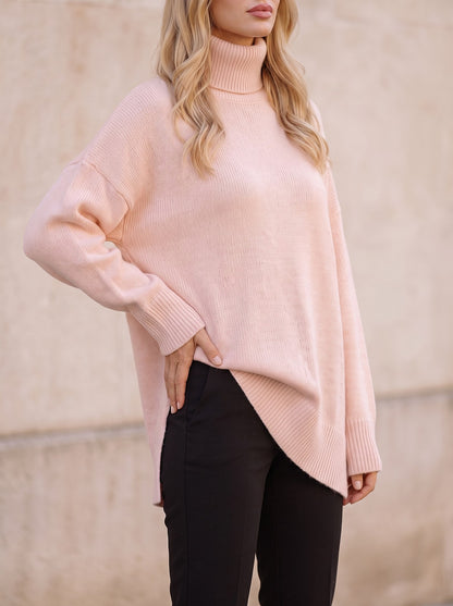 Women's Oversized Turtleneck Asymmetrical Hem Sweater