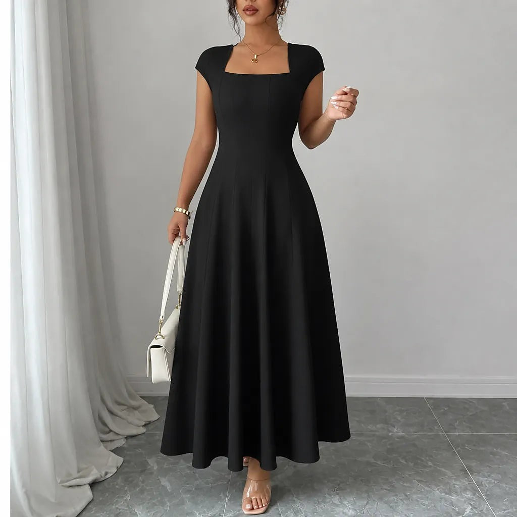 Women's Cap Sleeve Square Neck Midi Dress