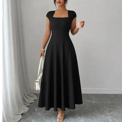 Women's Cap Sleeve Square Neck Midi Dress