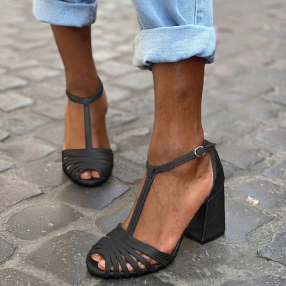 Women's Block Heel Strappy Sandals with Buckle