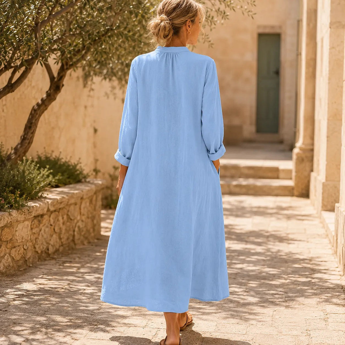 Women's Button Front Midi Shirt Dress