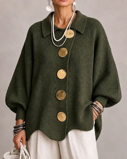 Women's Chunky Grandpa Cardigan with Collar