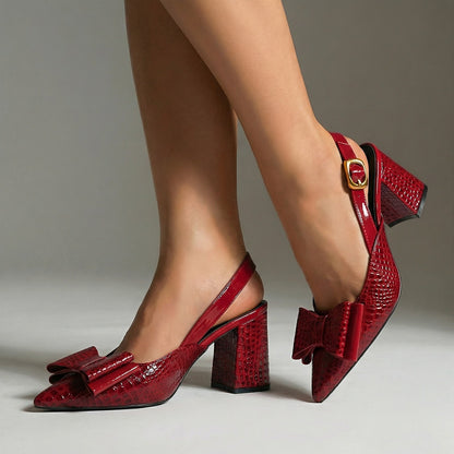 Women's Croc Bow Block Heel Slingback Pumps