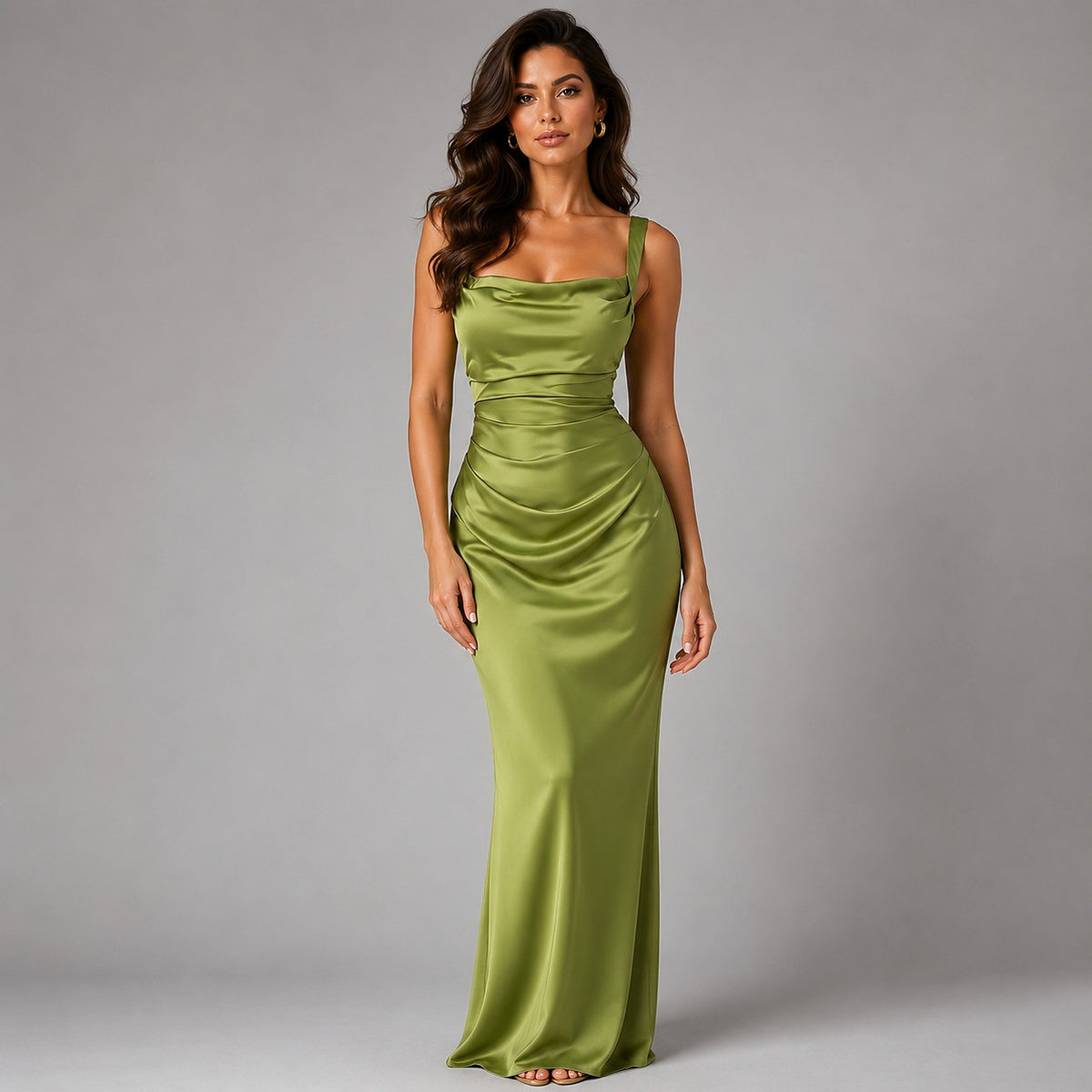 Women's Ruched Waist Square Neck Maxi Dress