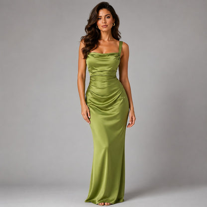 Women's Ruched Waist Square Neck Maxi Dress