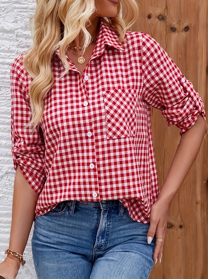 Women's Checkered Button Down Shirt Long Sleeve