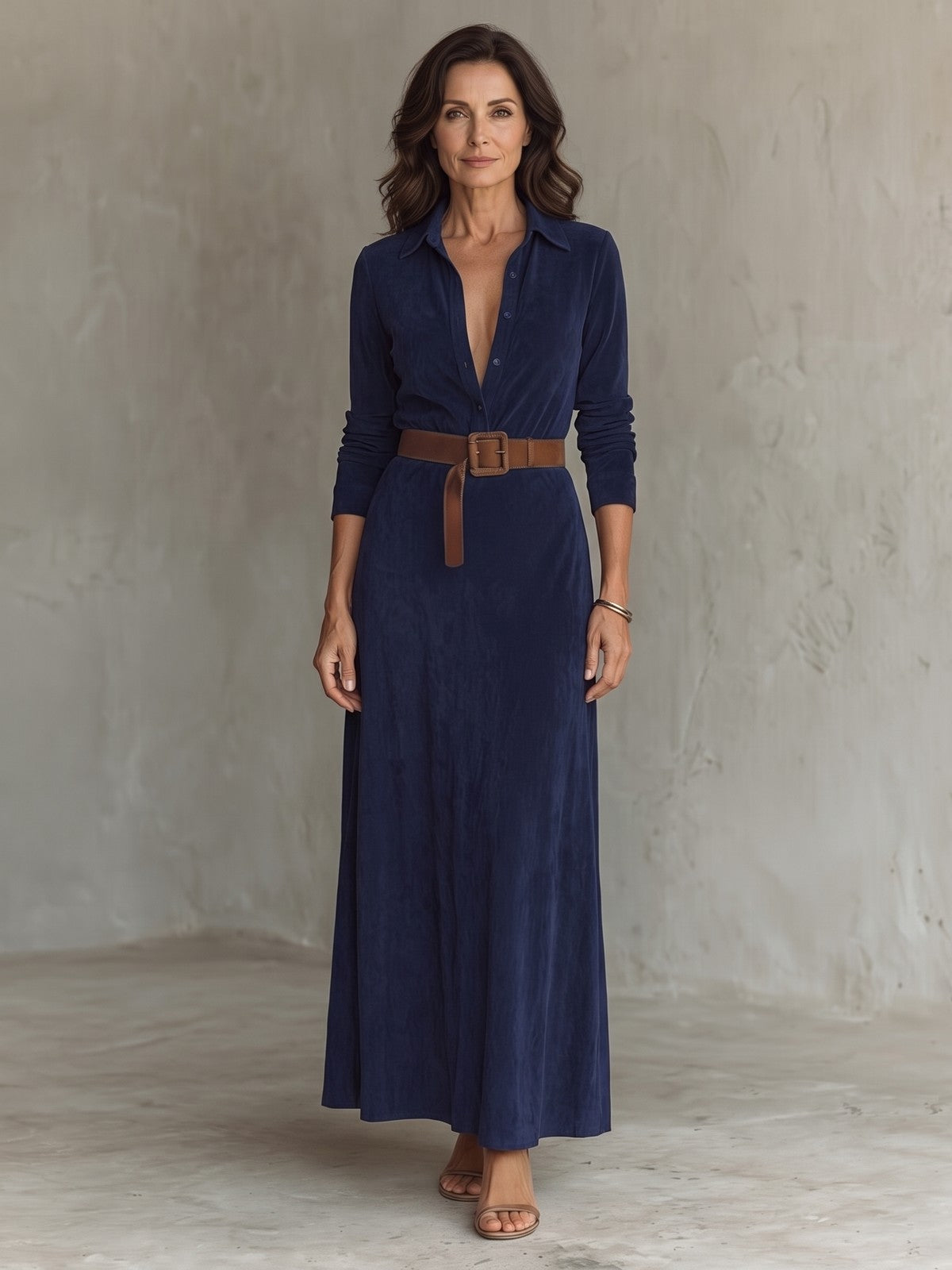 Women's Faux Suede Belted Maxi Dress