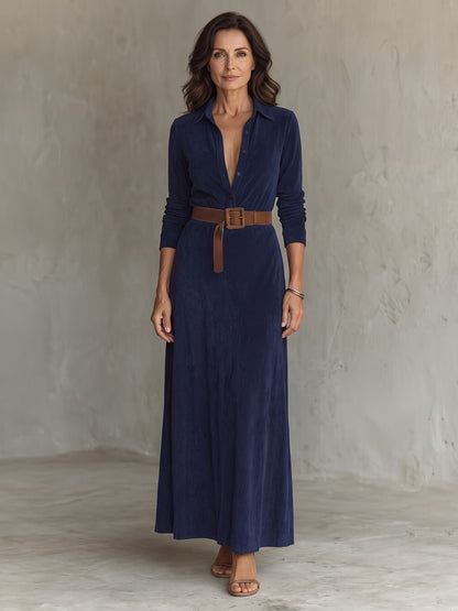 Women's Faux Suede Belted Maxi Dress