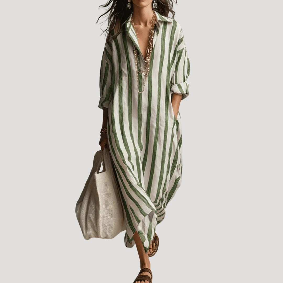Women's Loose Striped Maxi Shirt Dress