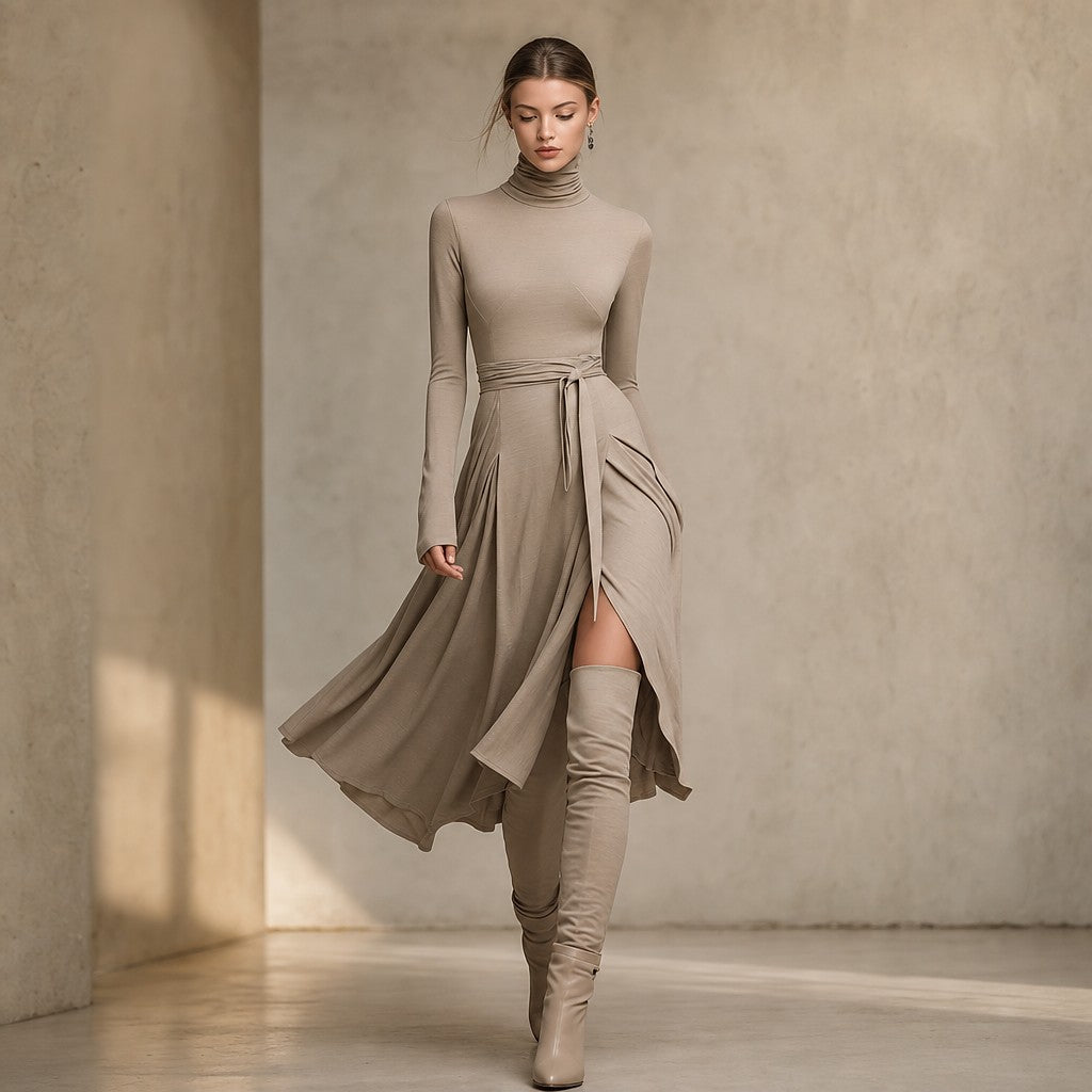 Women's Turtleneck Wrap Sweater Dress