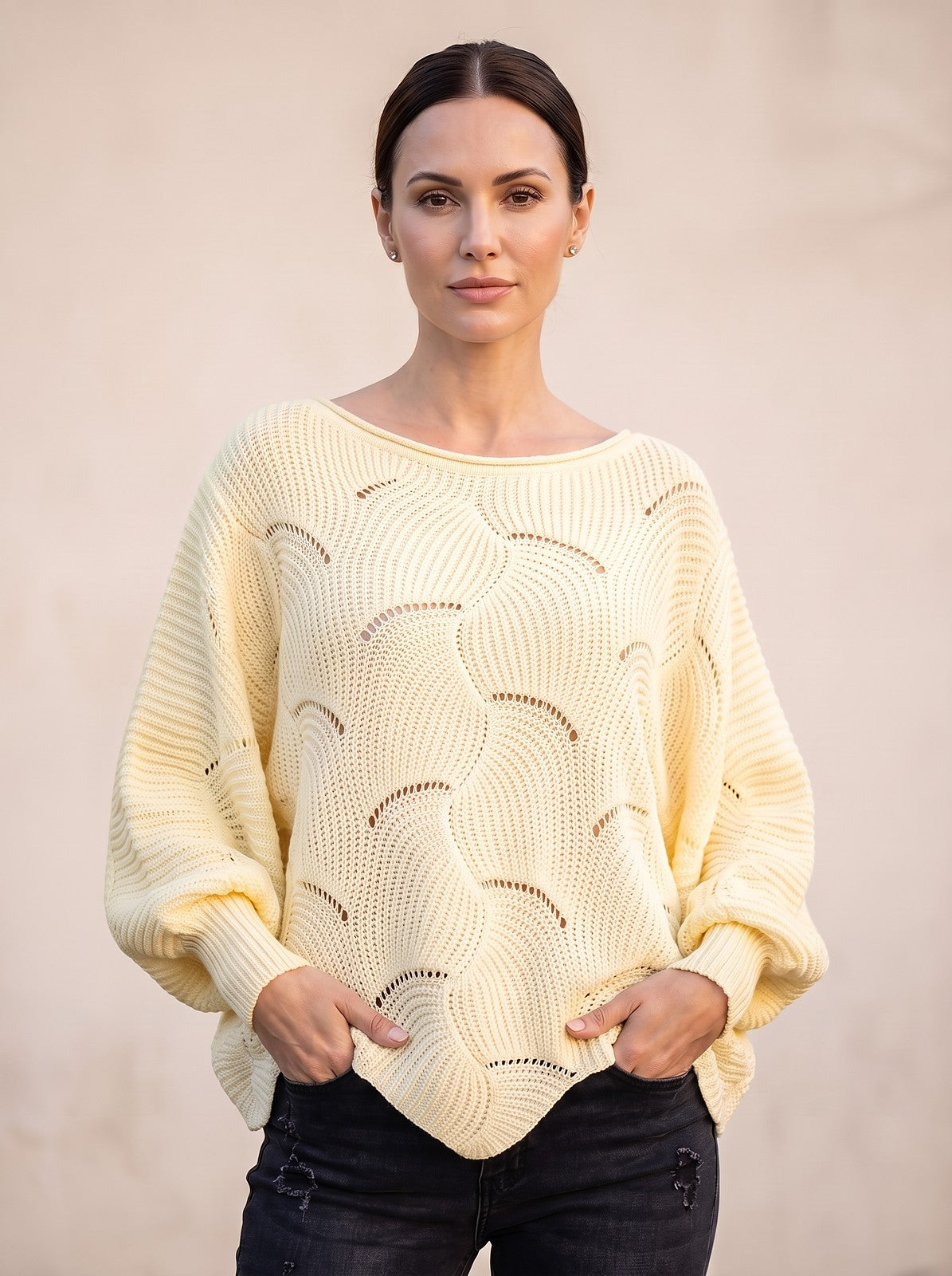 Women's Pointelle Knit Dolman Sleeve Pullover
