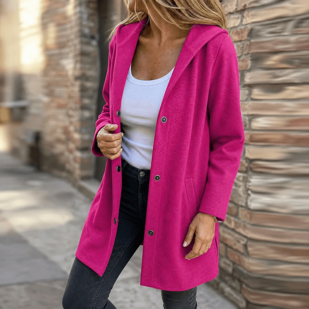 Women's Knit Hooded Cardigan with Pockets