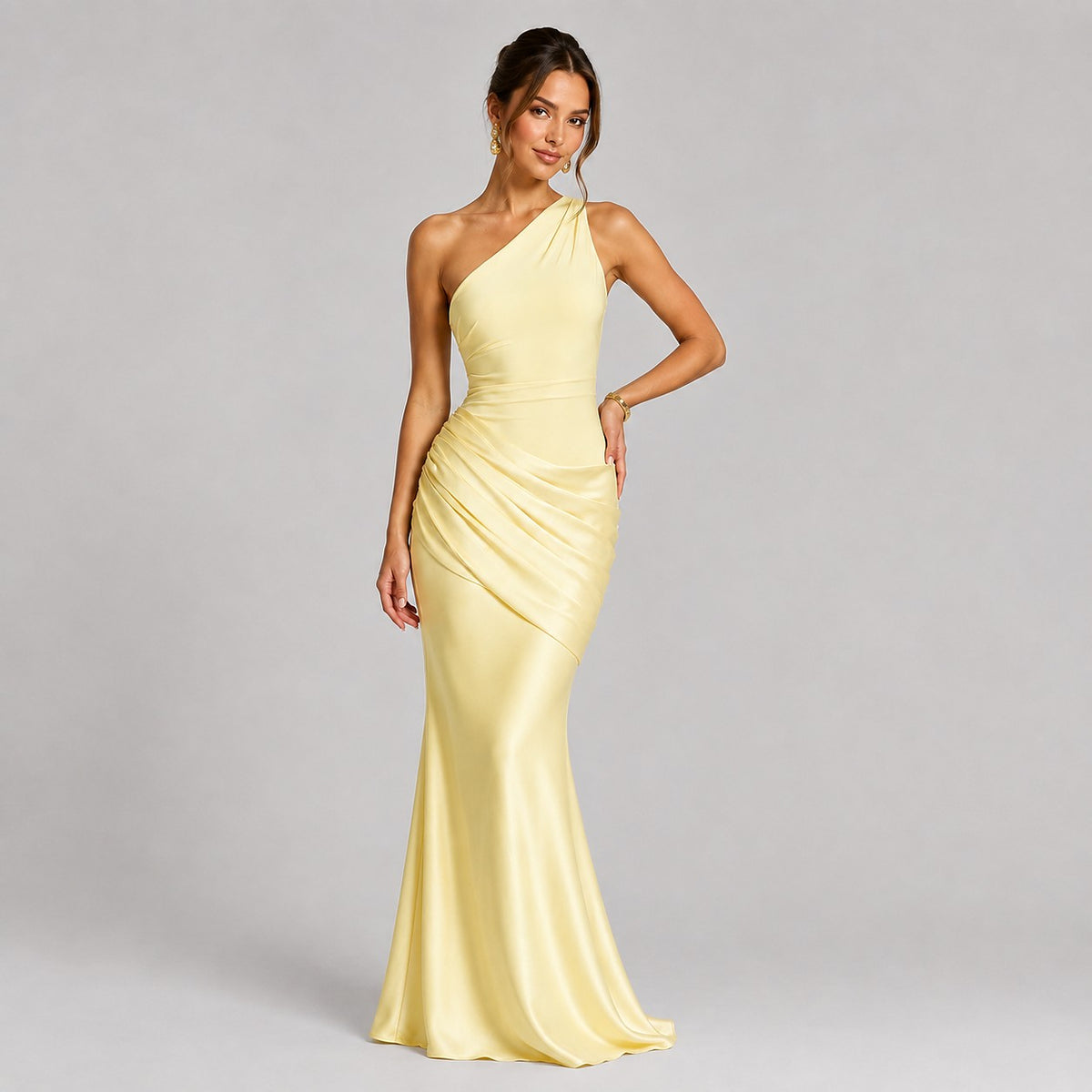 Women's Ruched One Shoulder Maxi Dress