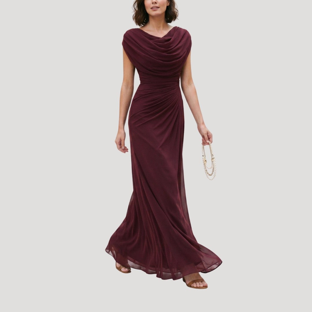 Women's Draped Cowl Neck Maxi Dress