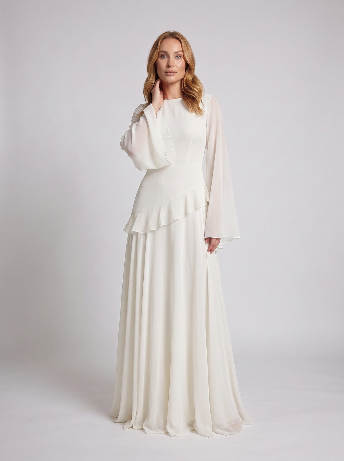 Women's Bell Sleeve Peplum Waist Maxi Dress