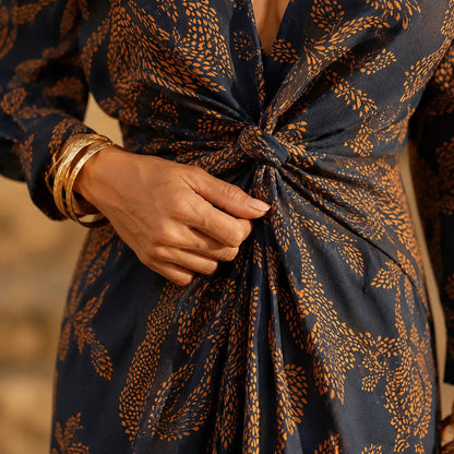 Women's Printed V Neck Wrap Dress