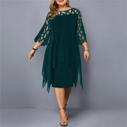 Women's Plus Size Dress with Mesh Sleeves