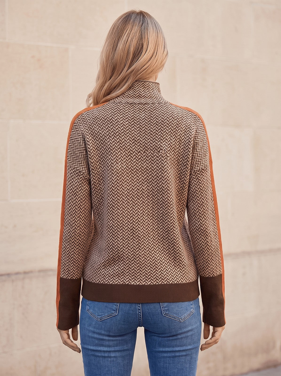 Women's Herringbone Turtleneck Long Sleeve Sweater