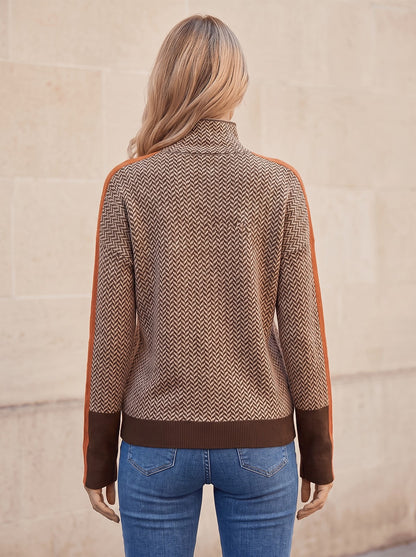 Women's Herringbone Turtleneck Long Sleeve Sweater