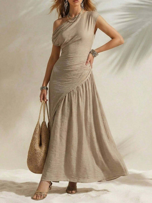 Women's Ruched One Shoulder Floor Length Dress