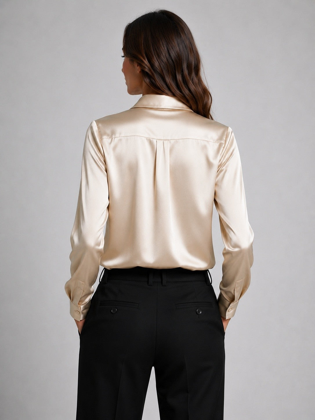 Women's Cowl Neck Satin Blouse with Collar