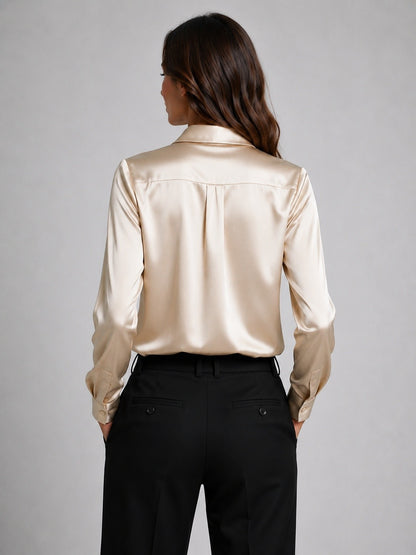 Women's Cowl Neck Satin Blouse with Collar