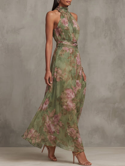Women's Halter Neck Floral Print Maxi Dress