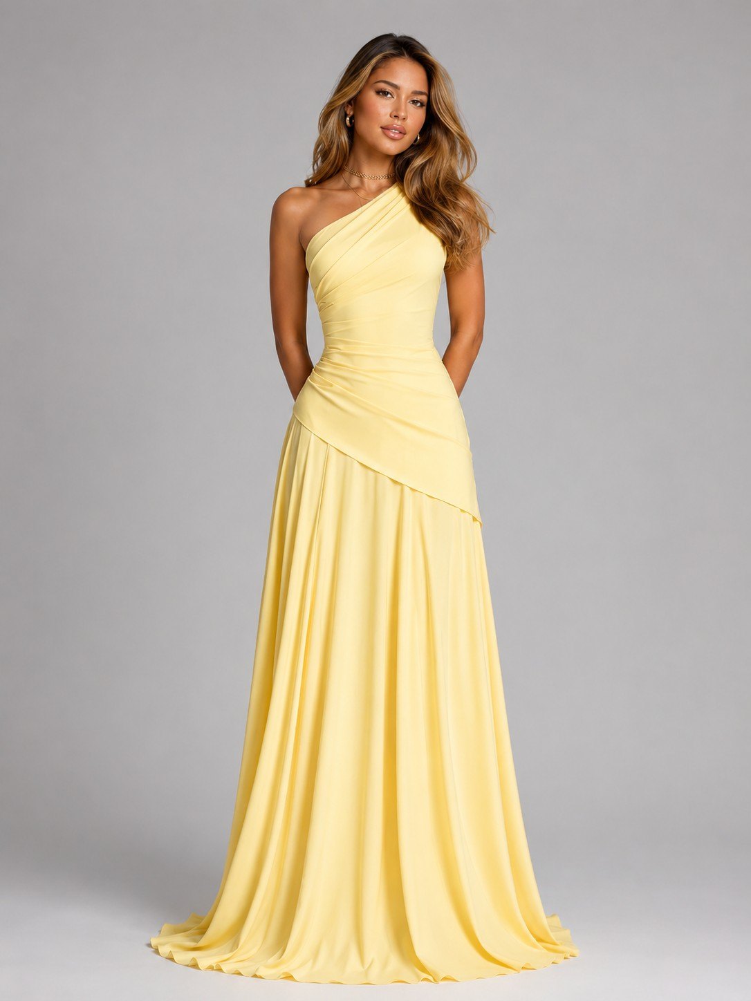 Women's One Shoulder Corset Chiffon Gown